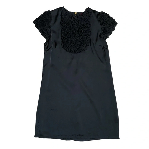 Ted Baker Black Ruffled Satin Mini Dress Shift Cocktail Tunic Style Size 0 - Picture 2 of 11